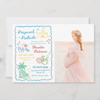 Pregnant & Poolside Pool Summer Baby Shower Photo Invitation