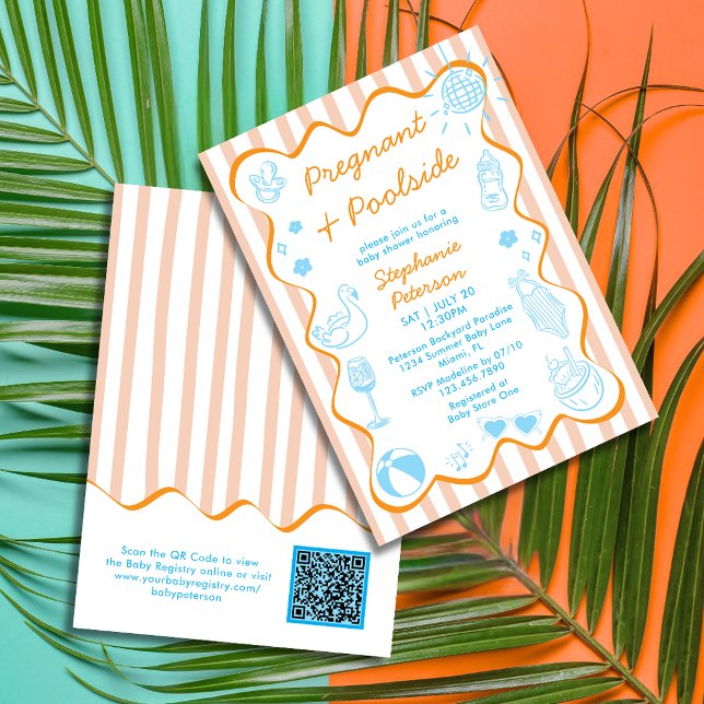 Pregnant & Poolside Summer Baby Shower QR Code Invitation (Creator Uploaded)