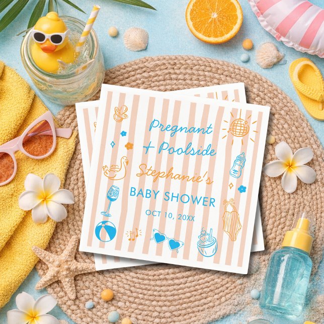 Pregnant & Poolside Summer Pool Party Baby Shower Napkin (Creator Uploaded)