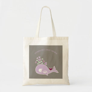 Pregnant Purple Mummy Whale Twin Girls Baby Shower Tote Bag
