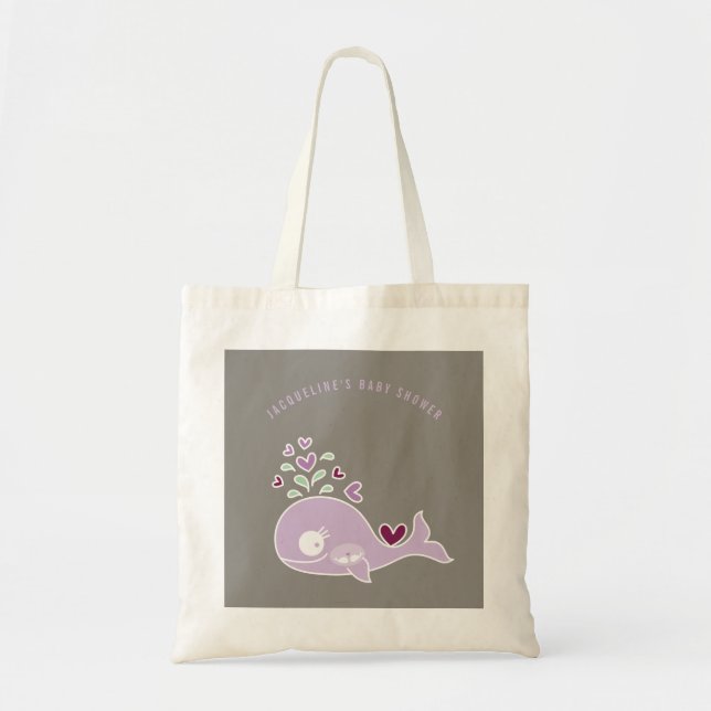 Pregnant Purple Mummy Whale Twin Girls Baby Shower Tote Bag (Front)