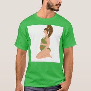 Pregnant redhead woman in swimsuit illustration T-Shirt