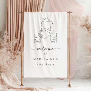 Pregnant Silhouette Minimalist Baby Shower Welcome Banner