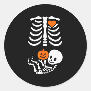 Pregnant Skeleton Baby Bump Funny Halloween Tee Classic Round Sticker