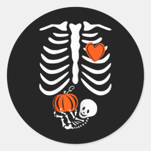 Pregnant Skeleton Mom Halloween Pregnancy Classic Round Sticker