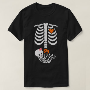 Pregnant Skeleton Ribcage Baby Girl Cute Halloween T-Shirt