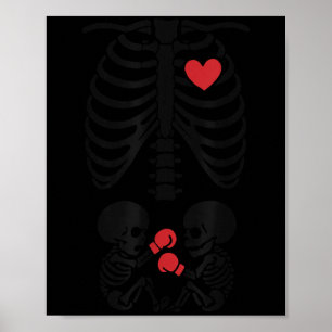 Pregnant Skeleton Twin Halloween Skeleton Boxing T Poster