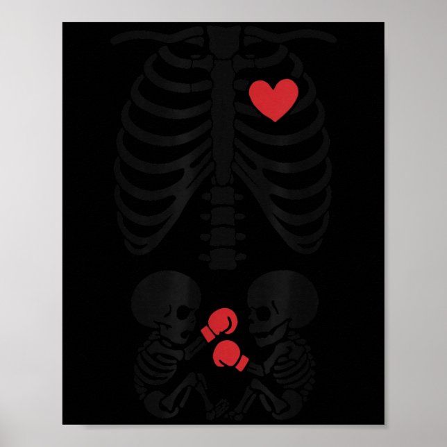 Pregnant Skeleton Twin Halloween Skeleton Boxing T Poster (Front)