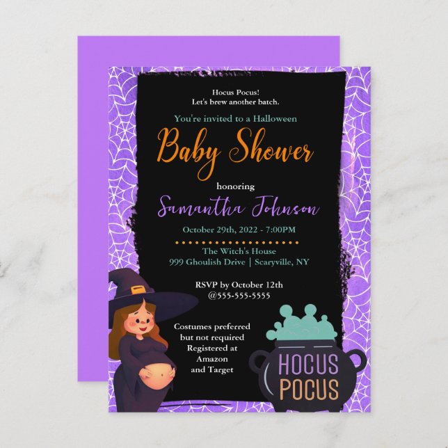 Pregnant Witch Halloween Baby Shower Costume Party Invitation Postcard (Front/Back)