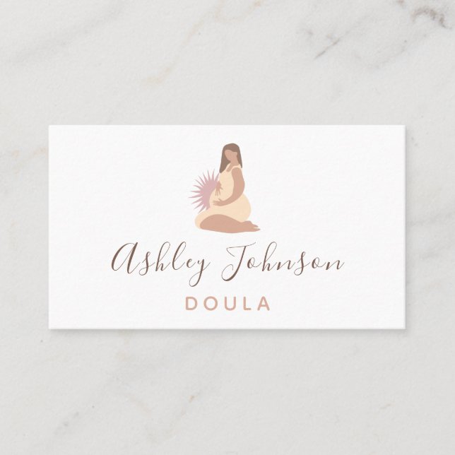 Pregnant Woman Illustration Doula Midwife Birthing Business Card (Front)