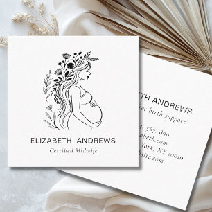 Pregnant Woman Illustration   Doula Midwife Square Business Card