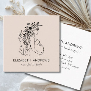 Pregnant Woman Illustration   Doula Midwife Square Business Card