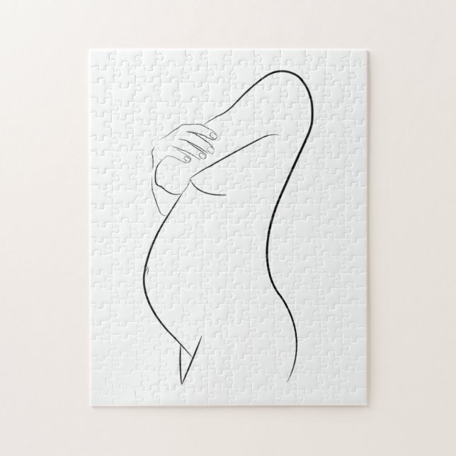 Pregnant Woman Line Art Modern Minimalist Stylish Jigsaw Puzzle (Vertical)