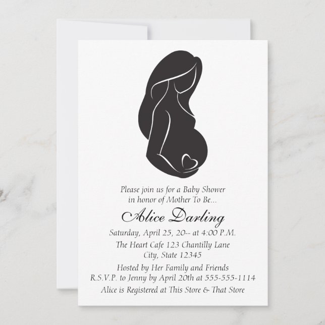 Pregnant Woman Silhouette Heart Baby Shower Invite (Front)