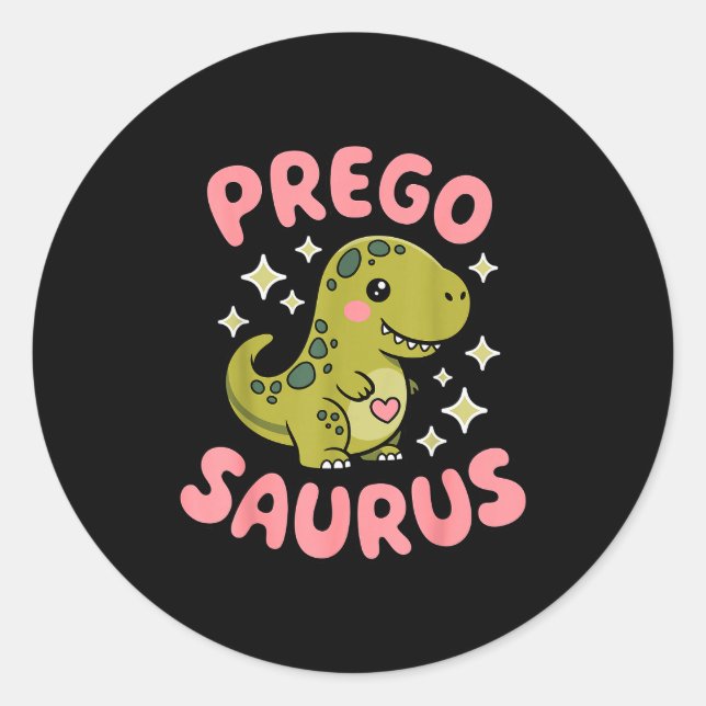 Pregosaurus Cute Retro Mommy Dinosaur Pregnancy An Classic Round Sticker (Front)