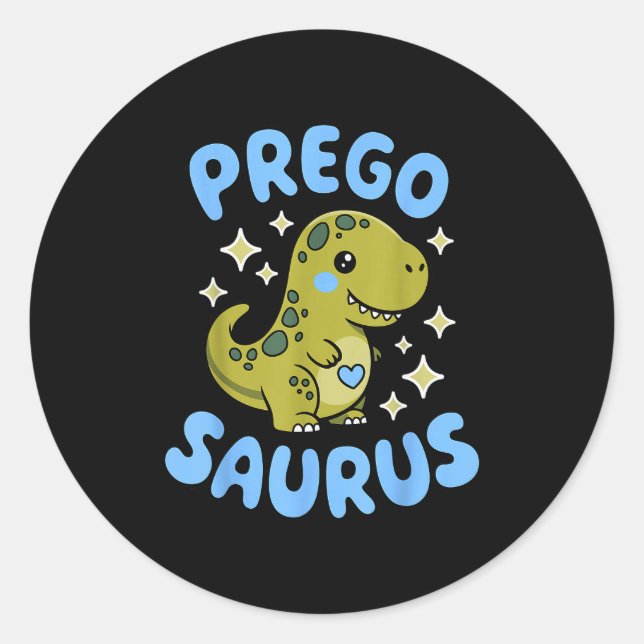 Pregosaurus Cute Retro Mommy Dinosaur Pregnancy An Classic Round Sticker (Front)