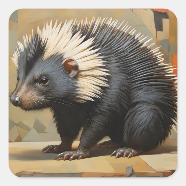 Prehesile-Tailed Porcupine cubist style Square Sticker (Front)