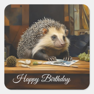 Prehesile-Tailed Porcupine sitting at desk Square Sticker