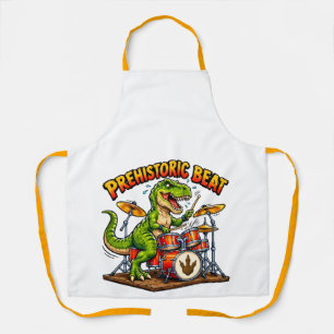 Prehistoric Beat Rocking T-Rex Drummer Design Apron
