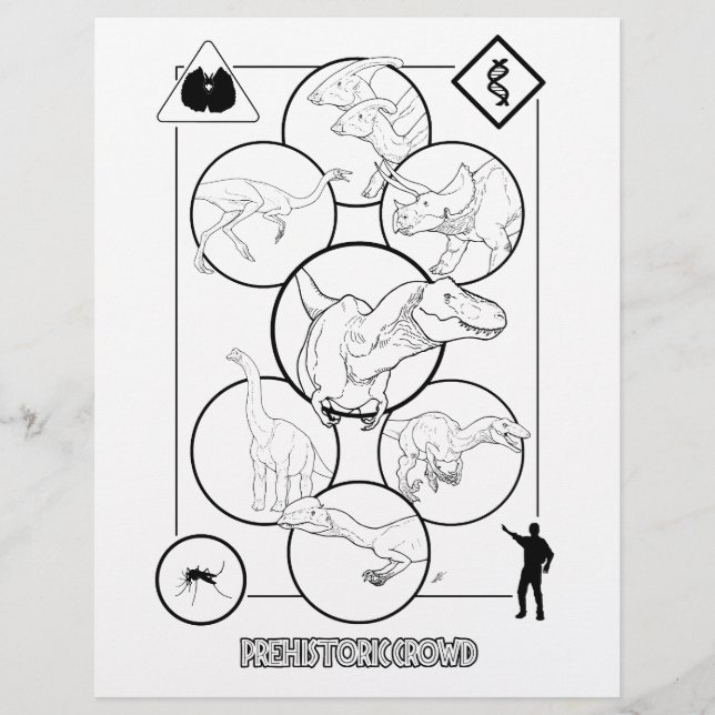 Prehistoric Crowd - Colouring page. (Front)