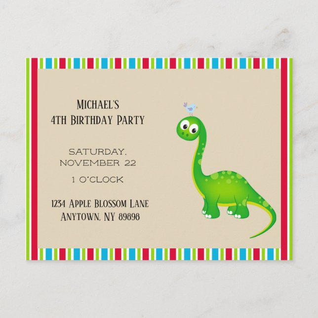 Prehistoric Dinosaur Birthday Party Postcard (Front)