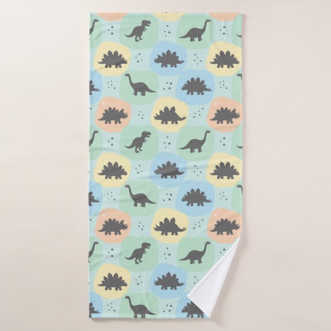 Prehistoric Dinosaur Silhouette Seamless Pattern Bath Towel (Bath Towel)