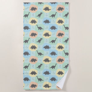 Prehistoric Dinosaur Silhouette Seamless Pattern Beach Towel