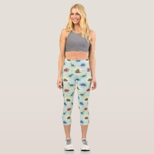 Prehistoric Dinosaur Silhouette Seamless Pattern Capri Leggings