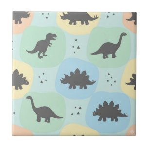 Prehistoric Dinosaur Silhouette Seamless Pattern Ceramic Tile
