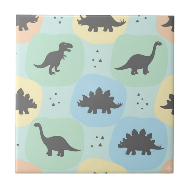 Prehistoric Dinosaur Silhouette Seamless Pattern Ceramic Tile (Front)