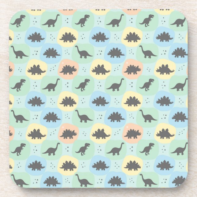 Prehistoric Dinosaur Silhouette Seamless Pattern Coaster (Front)