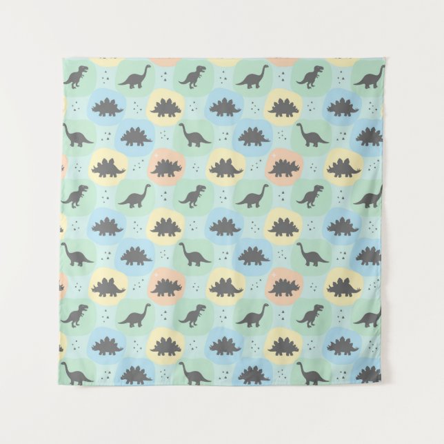 Prehistoric Dinosaur Silhouette Seamless Pattern Tapestry (Front)