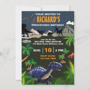 Prehistoric Dinosaur Theme Birthday Party Invitation