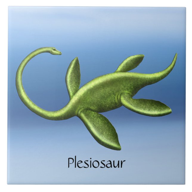 Prehistoric Elasmosaurus Plesiosaur Ceramic Tile (Front)