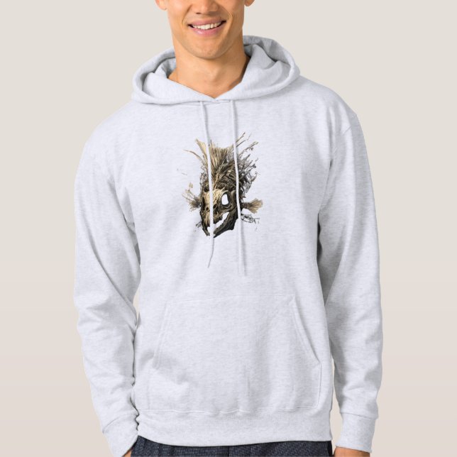 Prehistoric Fish Skull Grunge Dark Art Hoodie (Front)