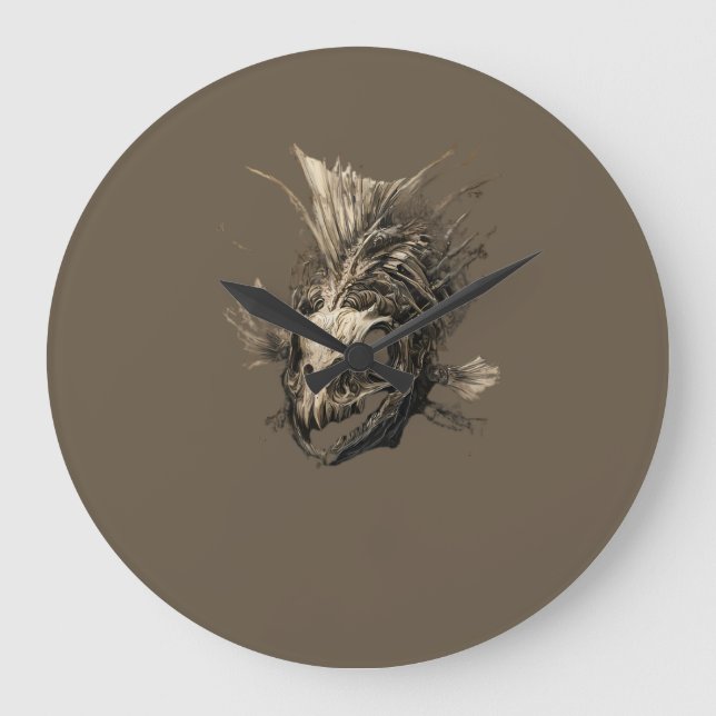Prehistoric Fish Skull Grunge Dark Art Large Clock (Front)