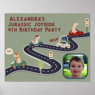 Prehistoric Groups of Colourful Dinosaurs Driving  Poster