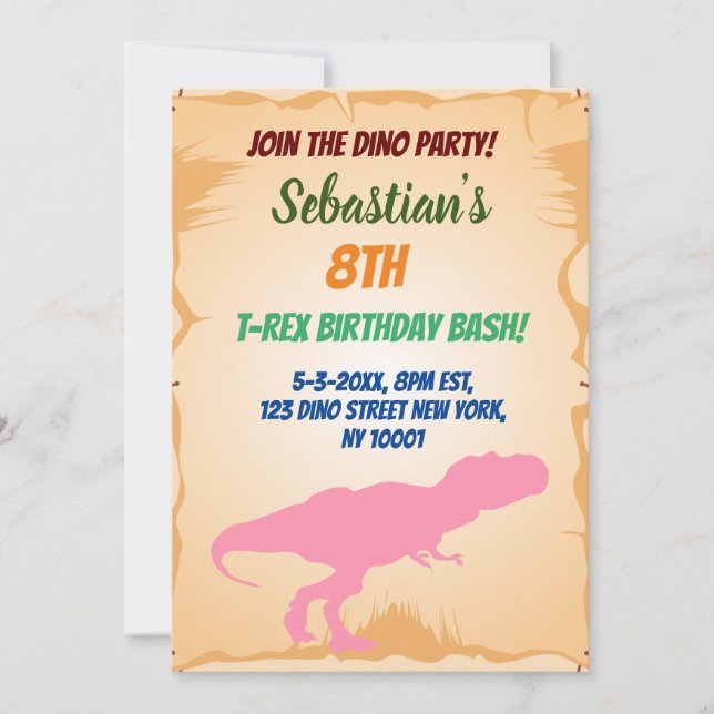 Prehistoric jurassic tyrannosaurus boy birthday invitation (Front)