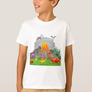prehistoric landscape dinosaurs volcano mountains  T-Shirt