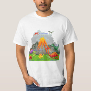 prehistoric landscape dinosaurs volcano mountains T-Shirt