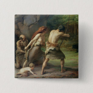 Prehistoric Man Hunting Bears, 1832 15 Cm Square Badge