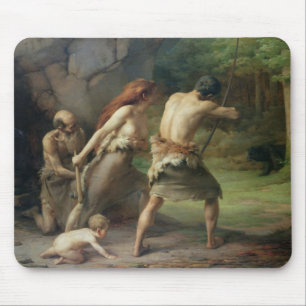 Prehistoric Man Hunting Bears, 1832 Mouse Pad