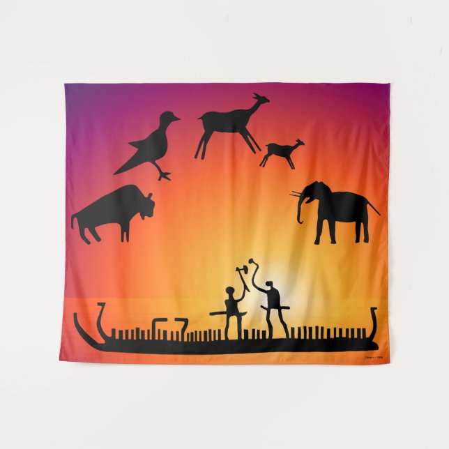 Prehistoric Petroglyphs Viking Ship Tapestry (Front (Horizontal))