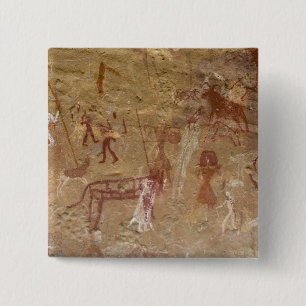 Prehistoric rock paintings, Akakus, Sahara 15 Cm Square Badge