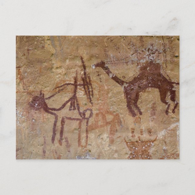 Prehistoric rock paintings with camels and postcard (Front)