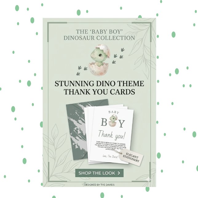 Prehistoric Sage Green Baby Boy Shower Thank You Card (Creator Uploaded)