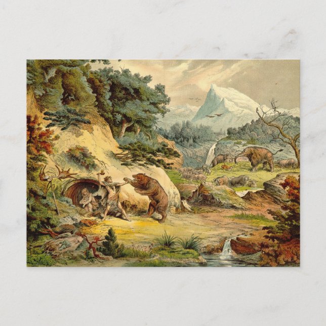 Prehistoric Scene Antique Print Postcard (Front)
