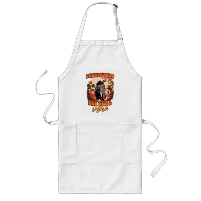 Prehistoric Yet Stylish Mammoth Retro Humour Long Apron (Front)