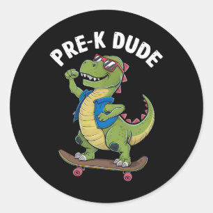 Prek Dude Dinosaur Skateboarding Kids Kindergarten Classic Round Sticker