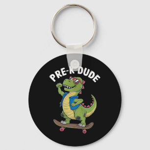 Prek Dude Dinosaur Skateboarding Kids Kindergarten Key Ring